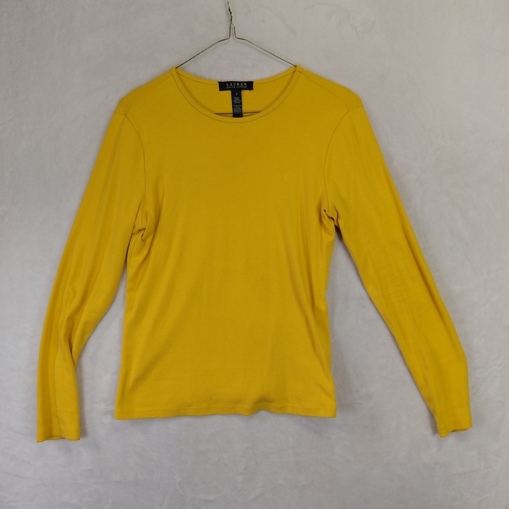 Lauren Ralph Lauren Womens Yellow Cotton Long Sleeve Crew Neck Top S
